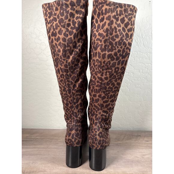New Franco Sarto Tribute Knee High Tall Heeled Boot Leopard Print Brown Black 8M - Picture 4 of 7